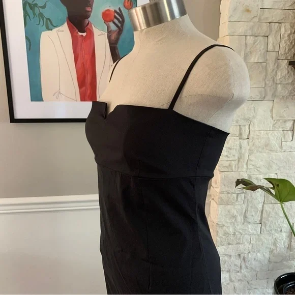 Vintage  90s Minimalist Black Dress Spaghetti Straps Midi Side Slit Size Small - Picture 8 of 11